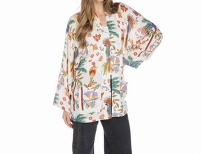 Wide Leg Cut Bird Of Paradise Tropical Kimomo In Pink