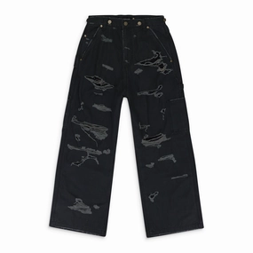 Layered Look Picnic Style Modern BLACK DISTRESSED PATCH WORK SWEATPANTS