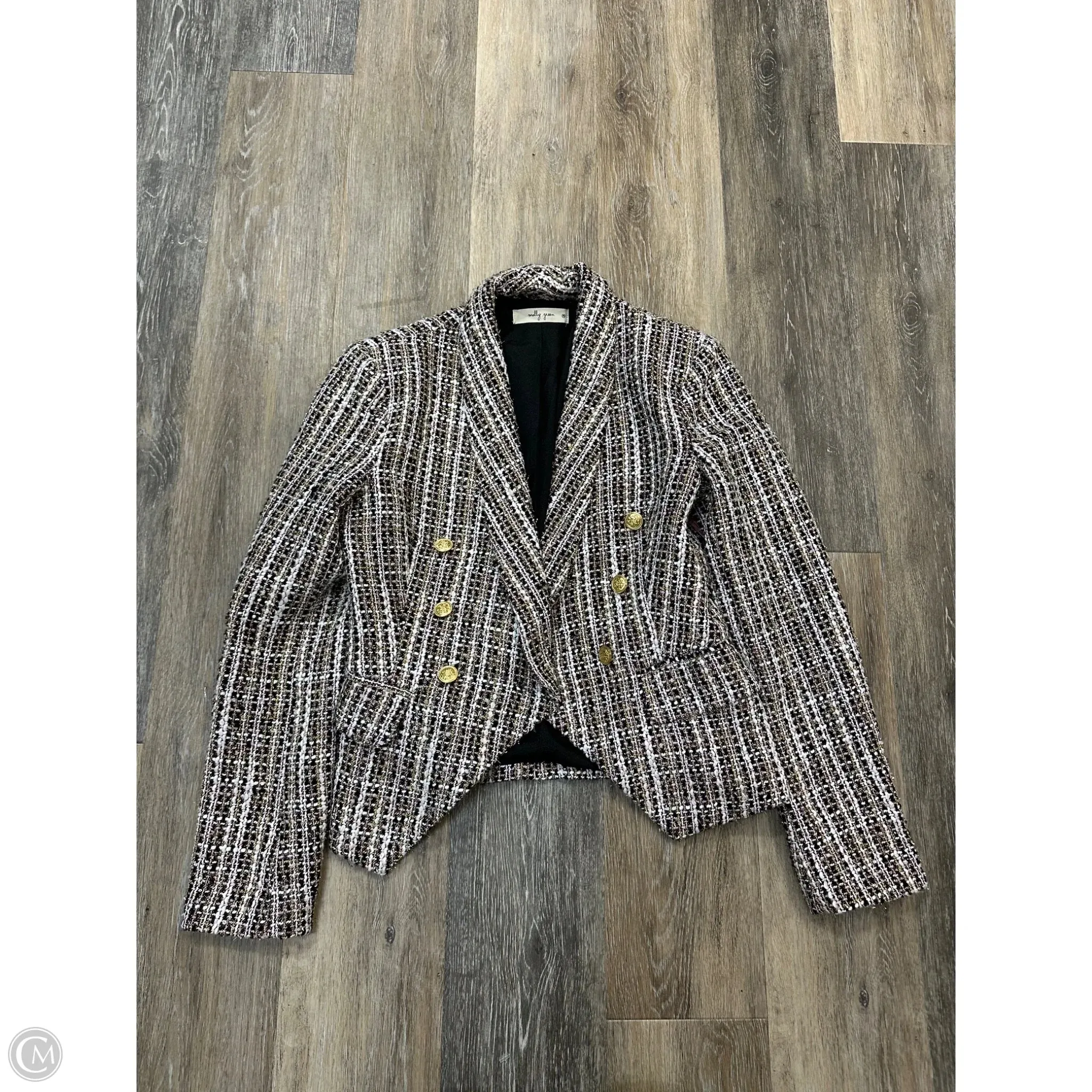 ConvertibleCollar Double Layered Fabric Blazer By Molly Green In Black & Pink, Size: M