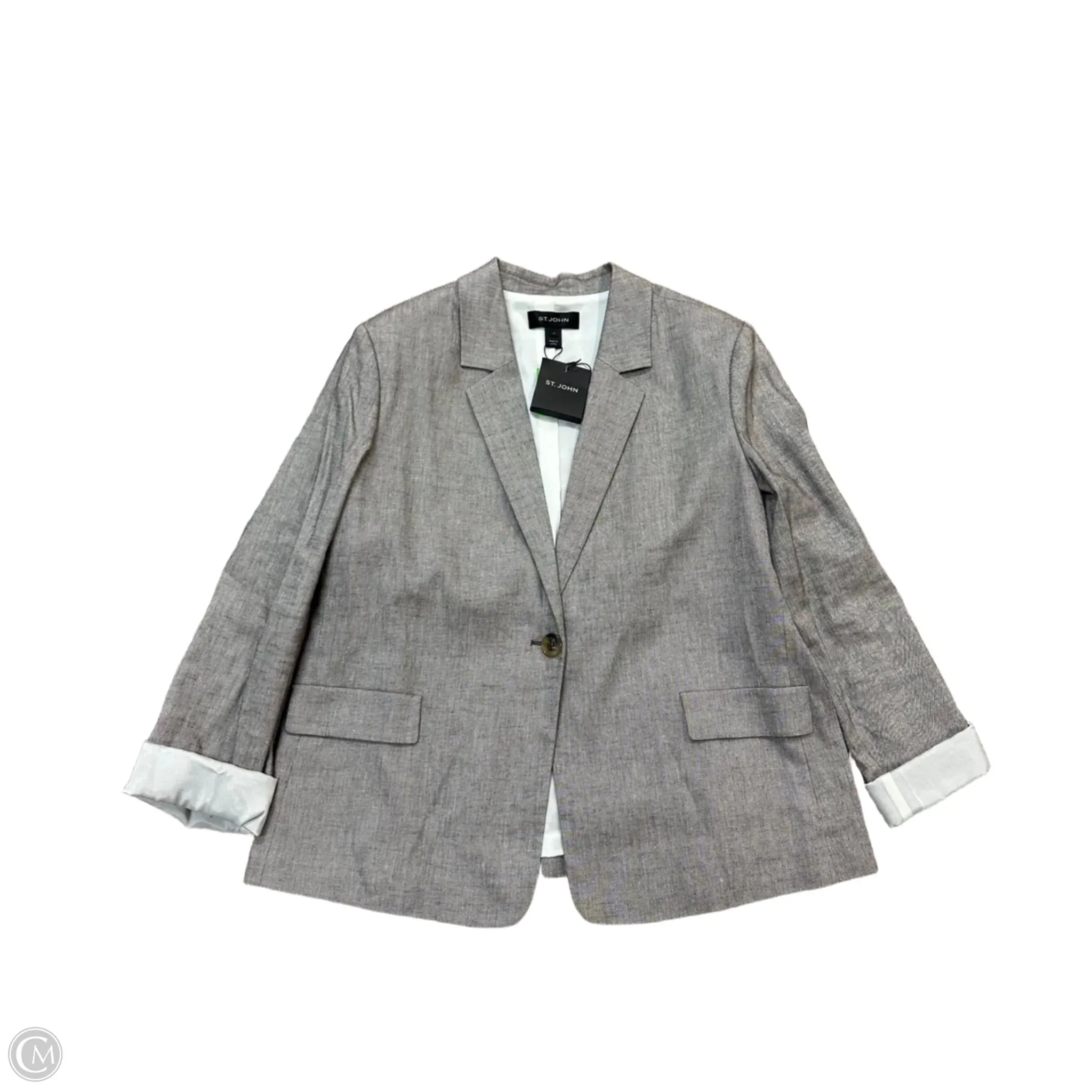 Blazer Luxury Designer By St John Collection In Taupe, Size: 14 RelaxedNeckline Garment Dyed Finish
