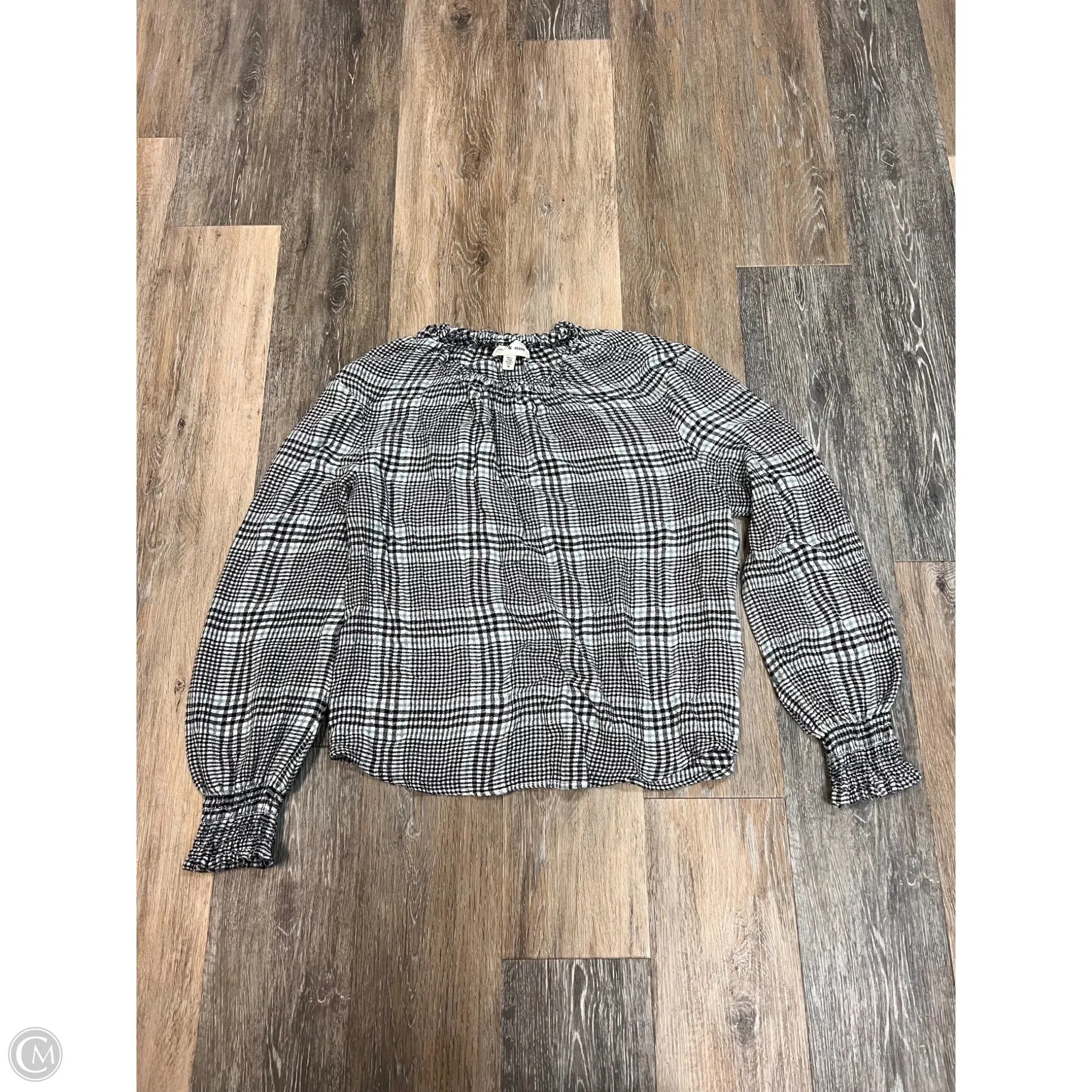 Blouse Long Sleeve By Cloth & Stone In Plaid Pattern, Size: M Cozy Blouse Relaxed Crew Neck Opening