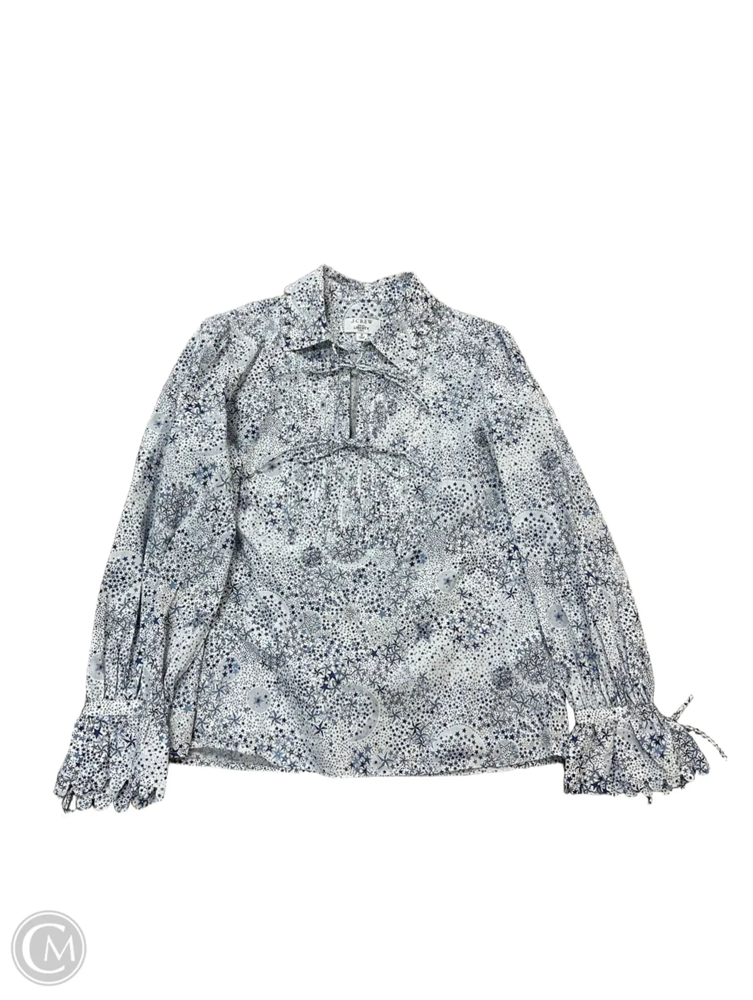 StretchComfortDesign Blouse Long Sleeve By J. Crew In Blue & White, Size: S