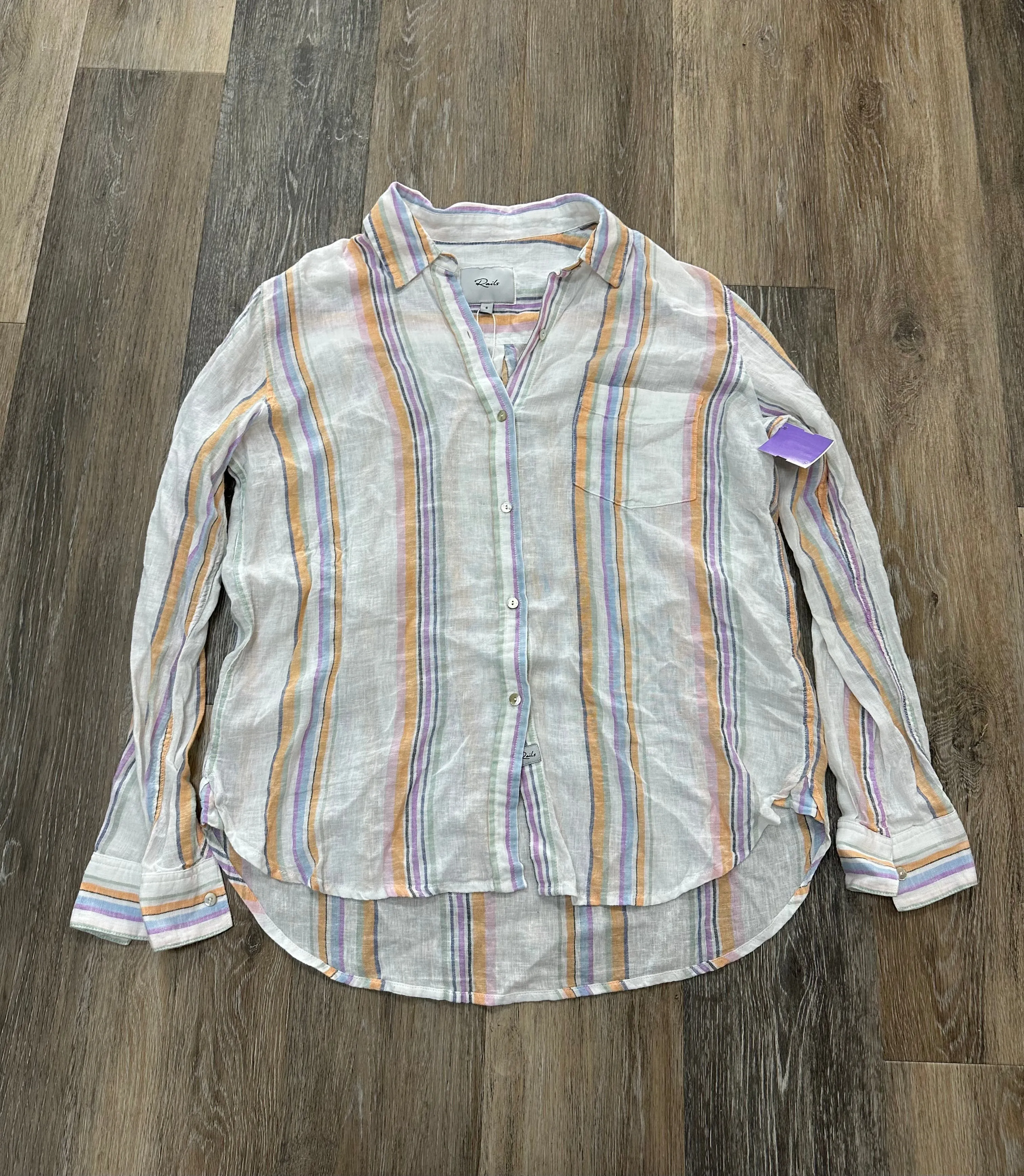Non Iron Fabric Blouse Long Sleeve By Rails In Striped Pattern, Size: S
