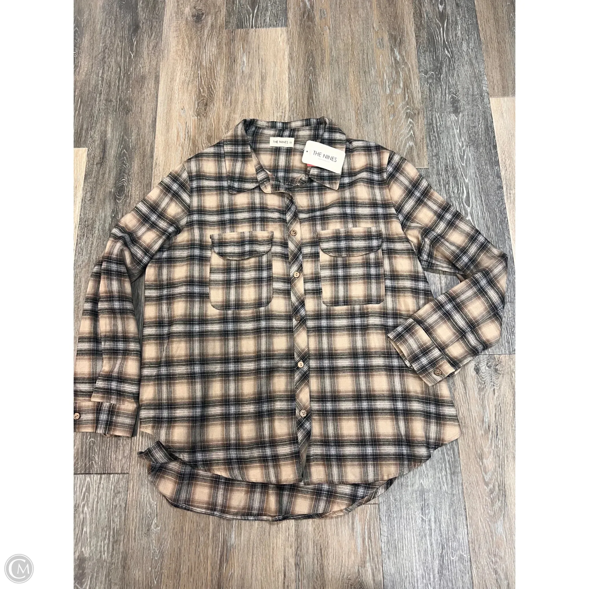 Blouse Long Sleeve By The Nines In Tan, Size: 2x Brushed Interior Antimicrobial Finish