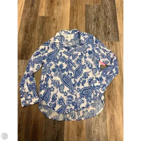 Blouse Long Sleeve By Xirena In Blue & Cream, Size: S Curved Hem Design Relaxed Top