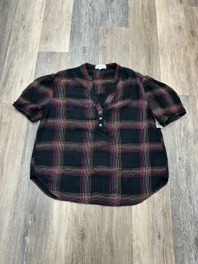 Compact TravelFriendly Design Hooded Design Blouse Short Sleeve By Cloth & Stone In Plaid Pattern, Size: S