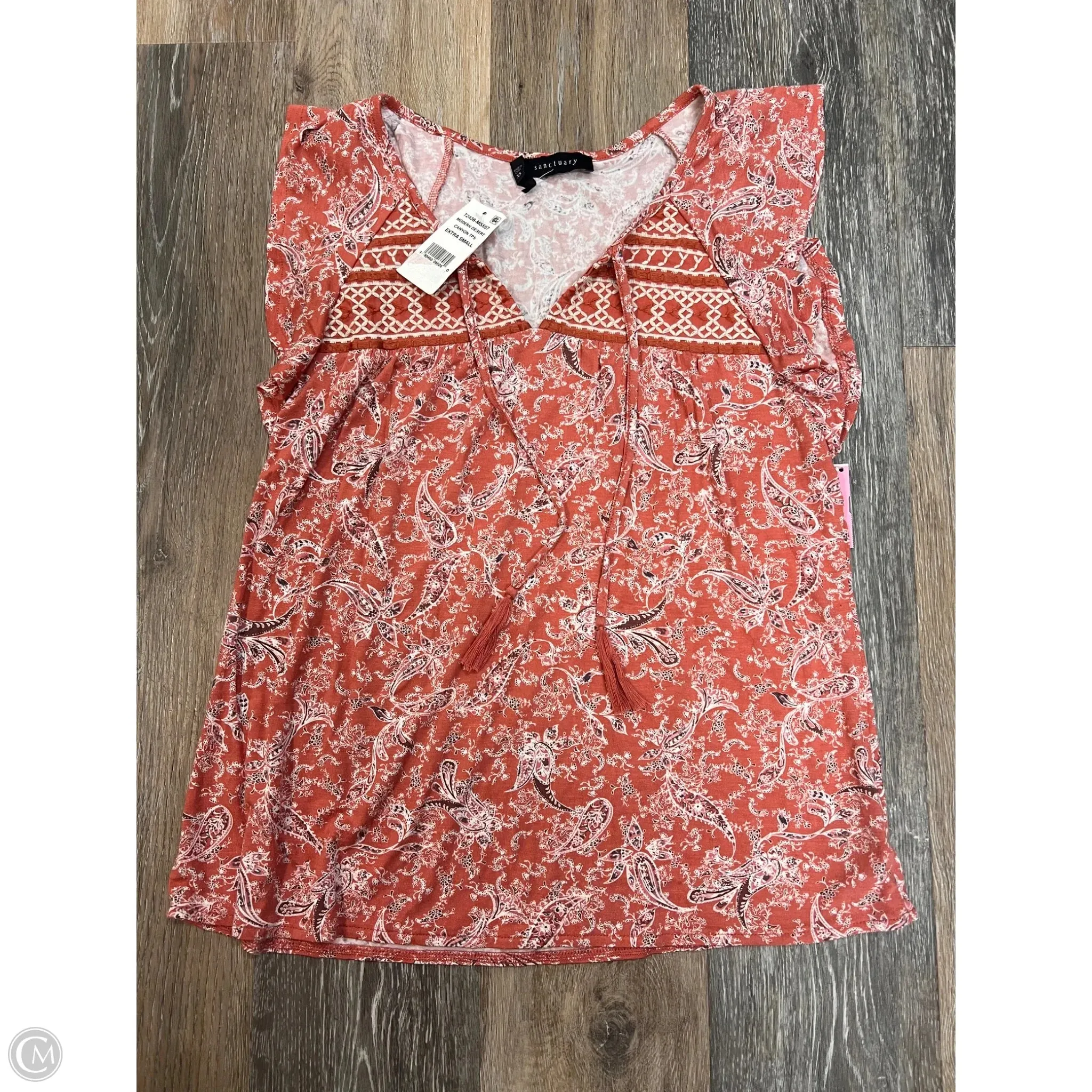 BondedShoulderTaping Metallic Fiber Blend Blouse Short Sleeve By Sanctuary In Peach, Size: Xs