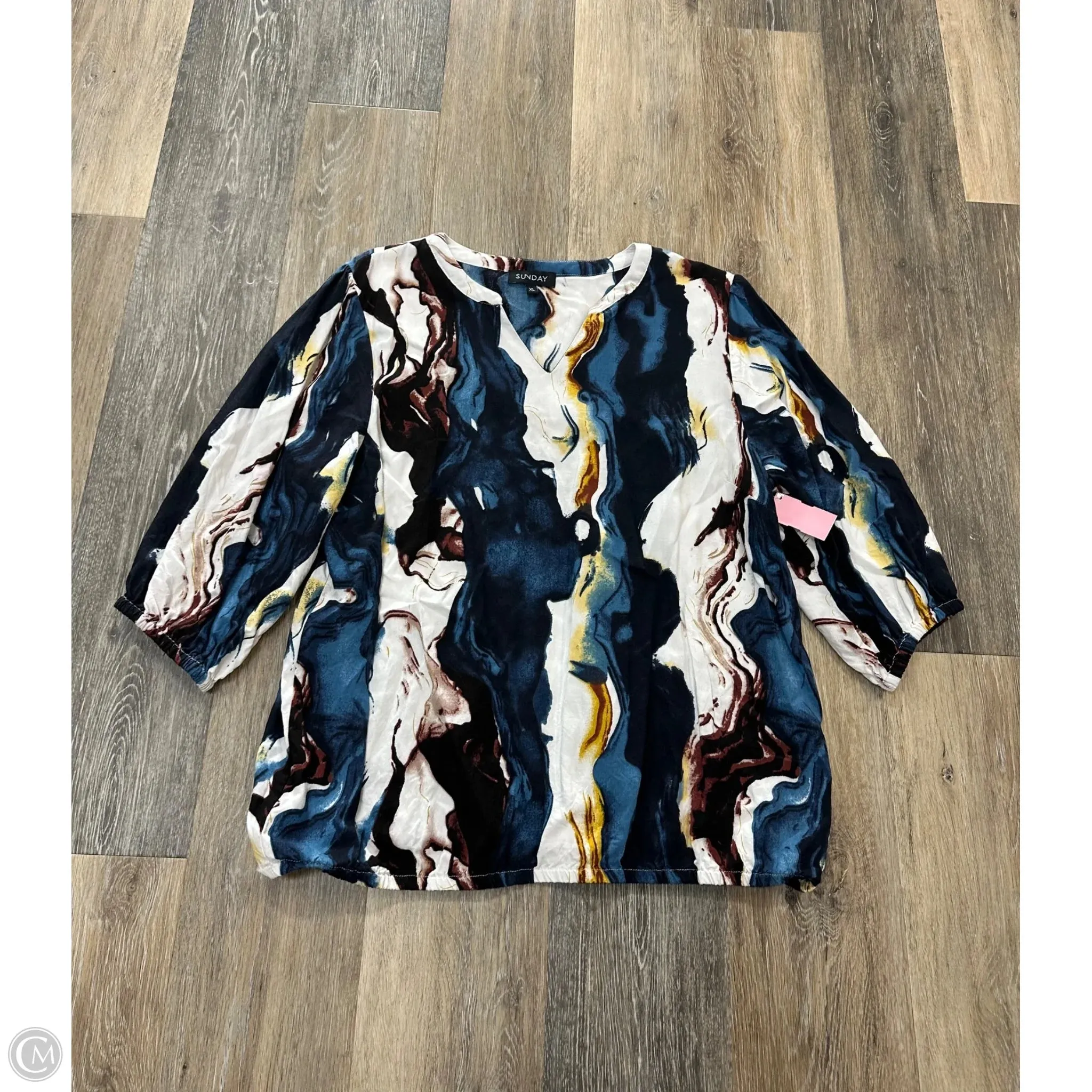 Blouse Short Sleeve By Sunday In Multi-colored, Size: Xl Eco Conscious Dye Process