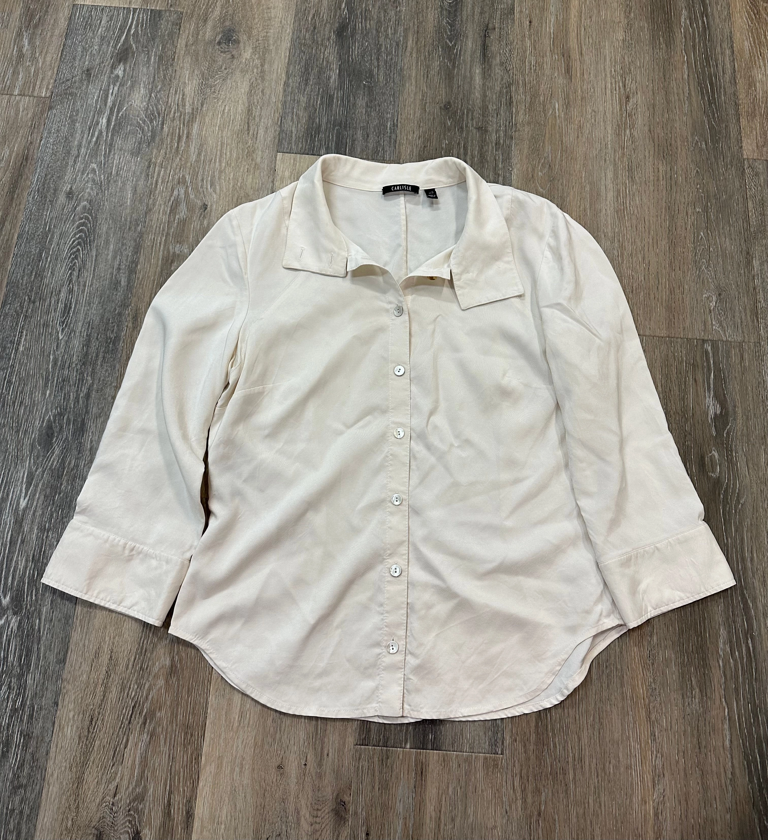 Breathable Underarm Gussets DoubleStitchedHem Blouse Long Sleeve By Carlisle In Cream, Size: 10