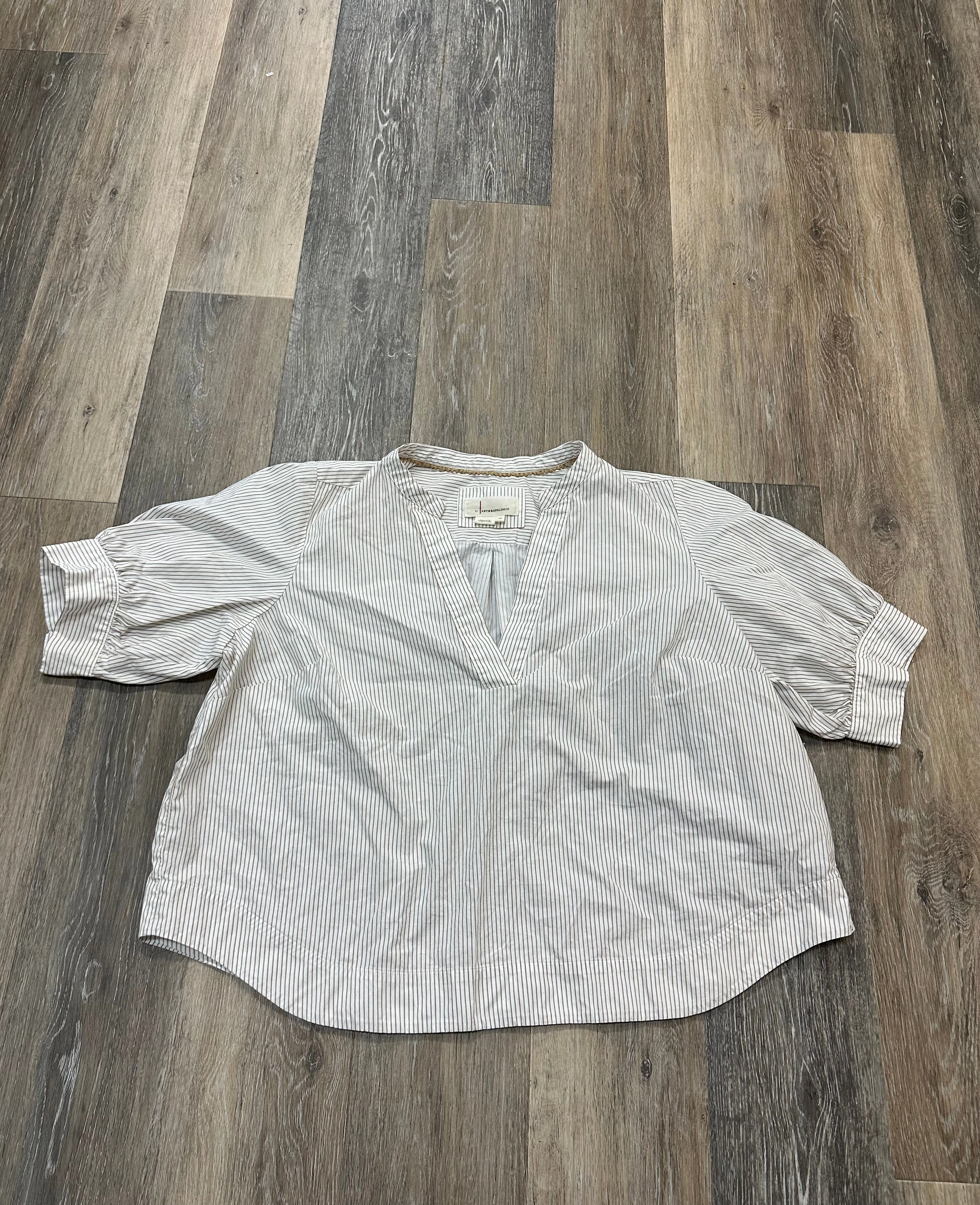 RibbedCuff QuickDry Blouse Short Sleeve By Anthropologie In Striped Pattern, Size: 1x