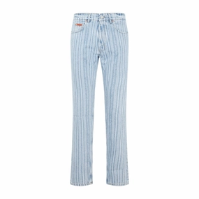 Blue Pinstripe Straight Leg Cotton Jeans Active Wear