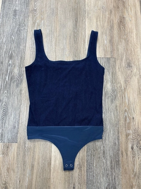 LightweightLayeredFabric Contoured Armhole Design Bodysuit By Express In Blue Denim, Size: S