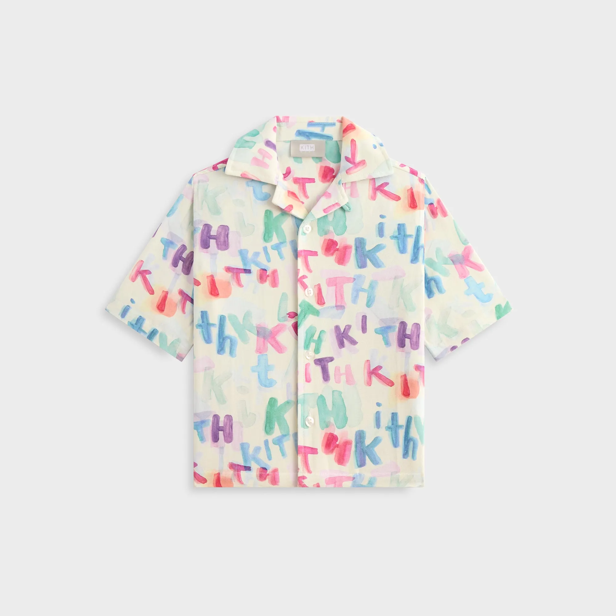 Minimalist Style Weekend Casual Kith Kids Watercolor Camp Shirt - White