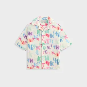 Minimalist Style Weekend Casual Kith Kids Watercolor Camp Shirt - White