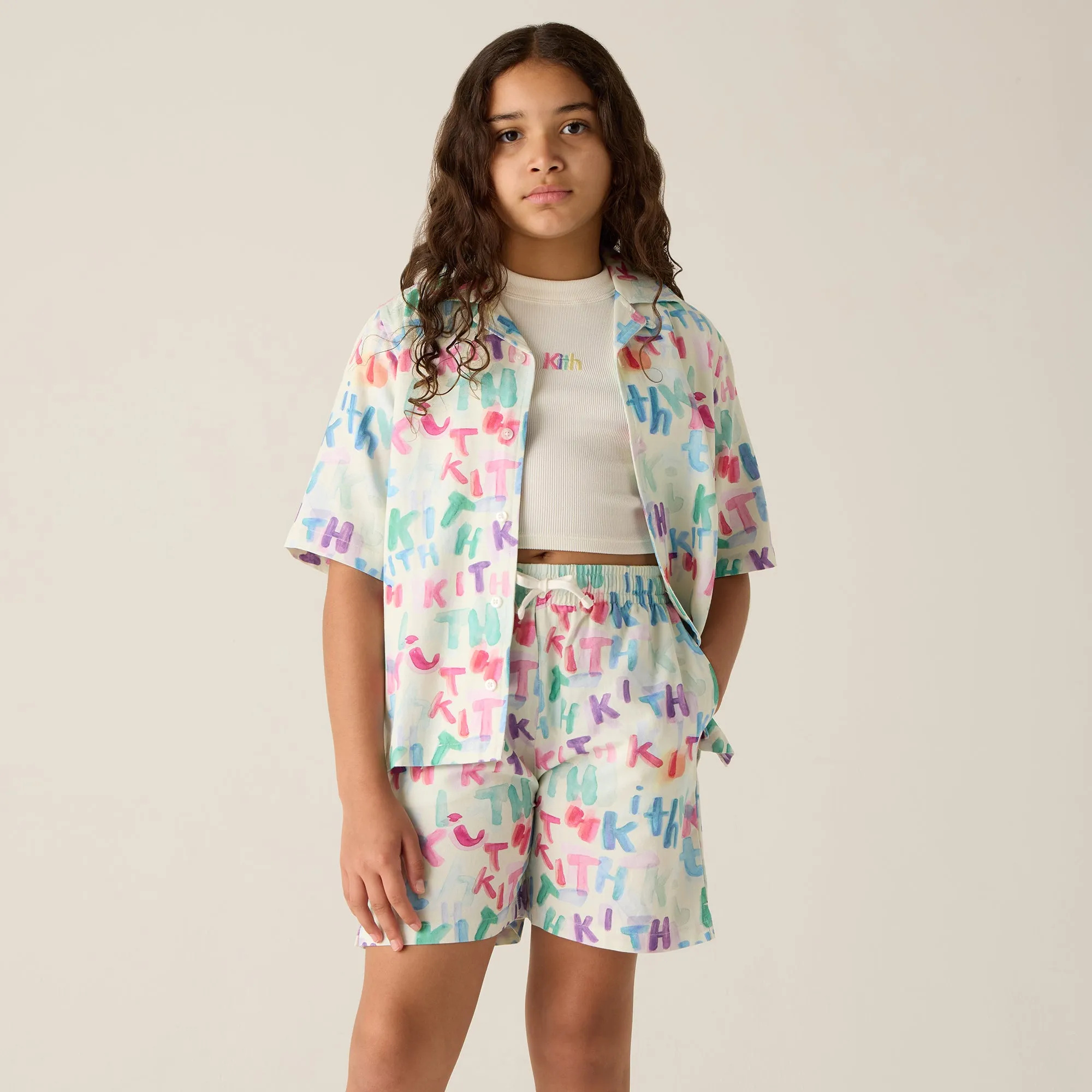 Kith Kids Watercolor Camp Shirt - White Non Iron Material Flexible Mobility