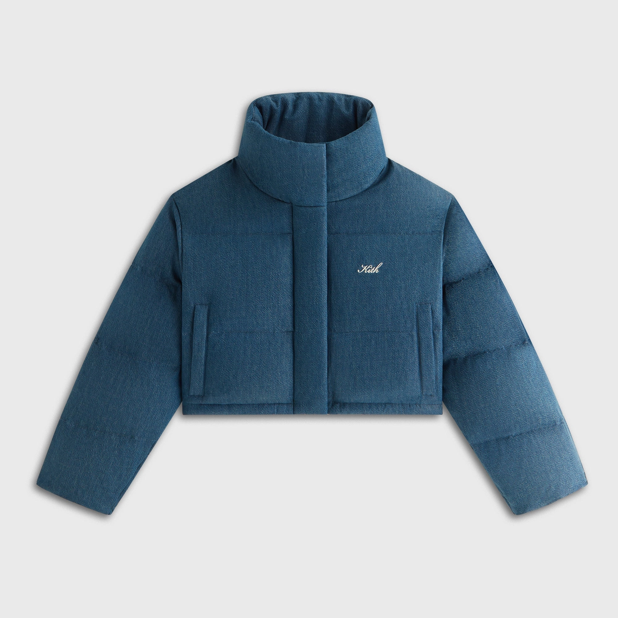 Kith Women Shae Tinted Denim Cropped Puffer - Luka Wash Ultra Lightweight Design Day To Night Wear