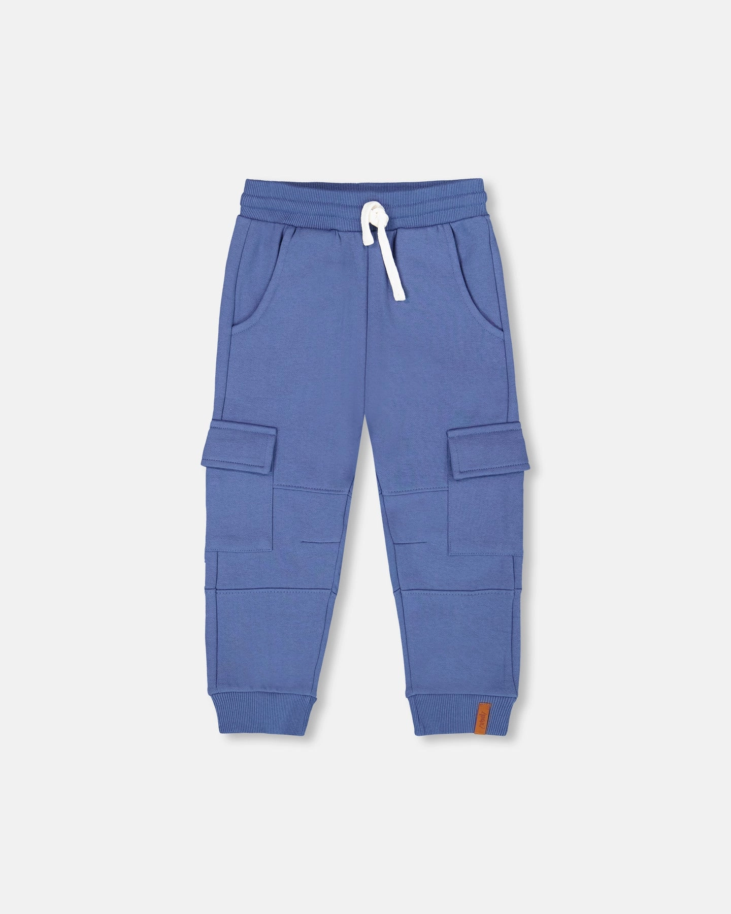 Fleece Sweatpants with Cargo Pockets Blue Stretchable Comfort DoubleLayeredKnees