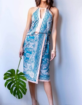 Oversized Comfort NonRestrictive Design Botanical Skirt Set In Teal/pink