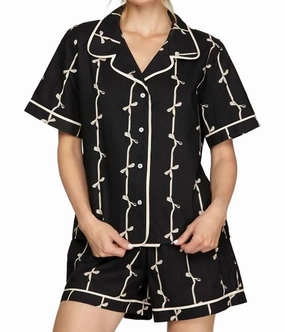 Bow Pajama Set In Black Kangaroo Pocket