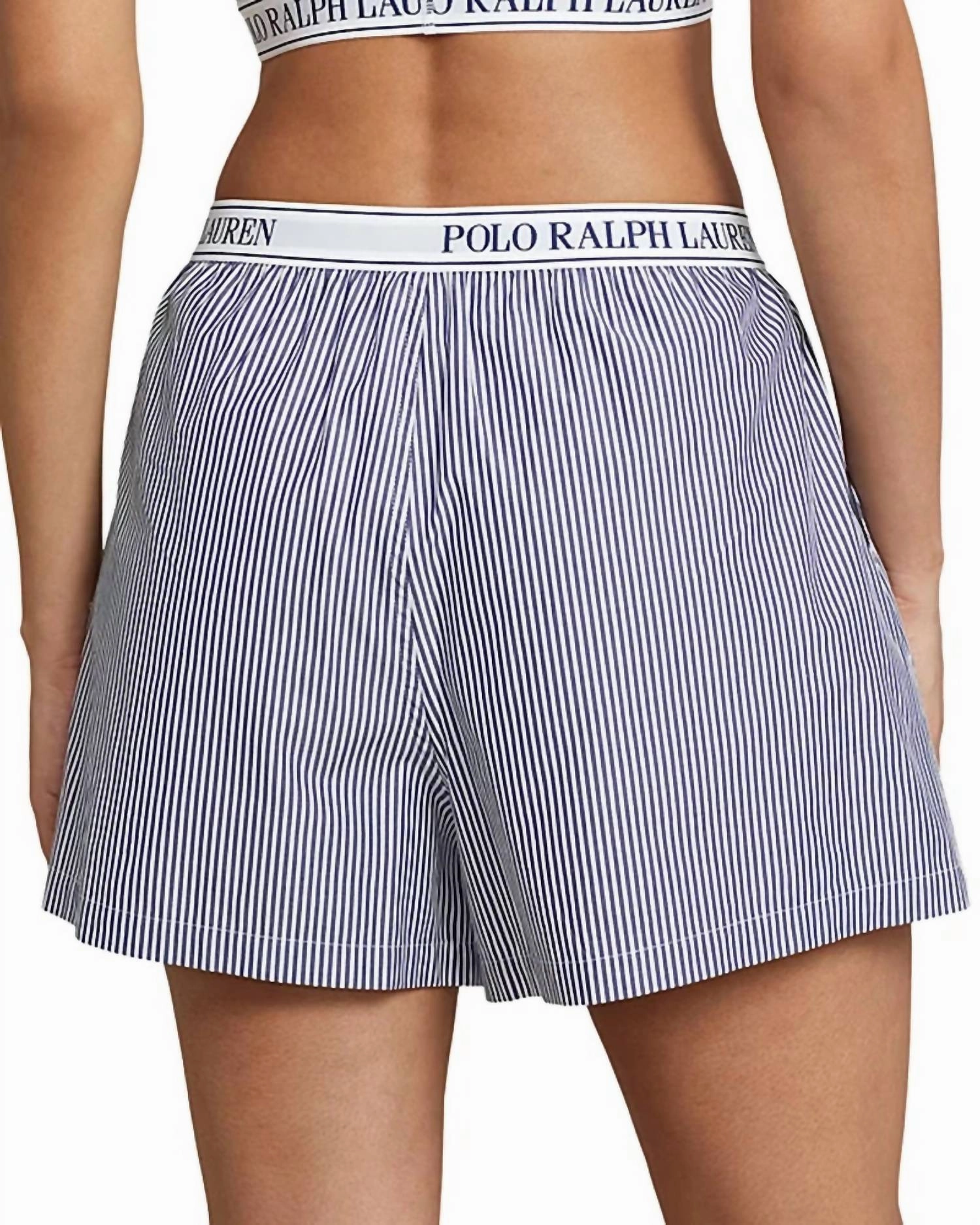 Boxer Pajama Short In White Beacon Blue Plush Fleece Lining