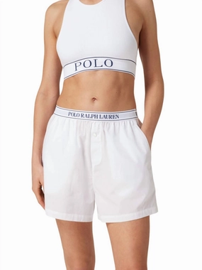 Boxer Pajama Short In White Cloud Non Restrictive Silhouette Ribbed Cuff Ankles