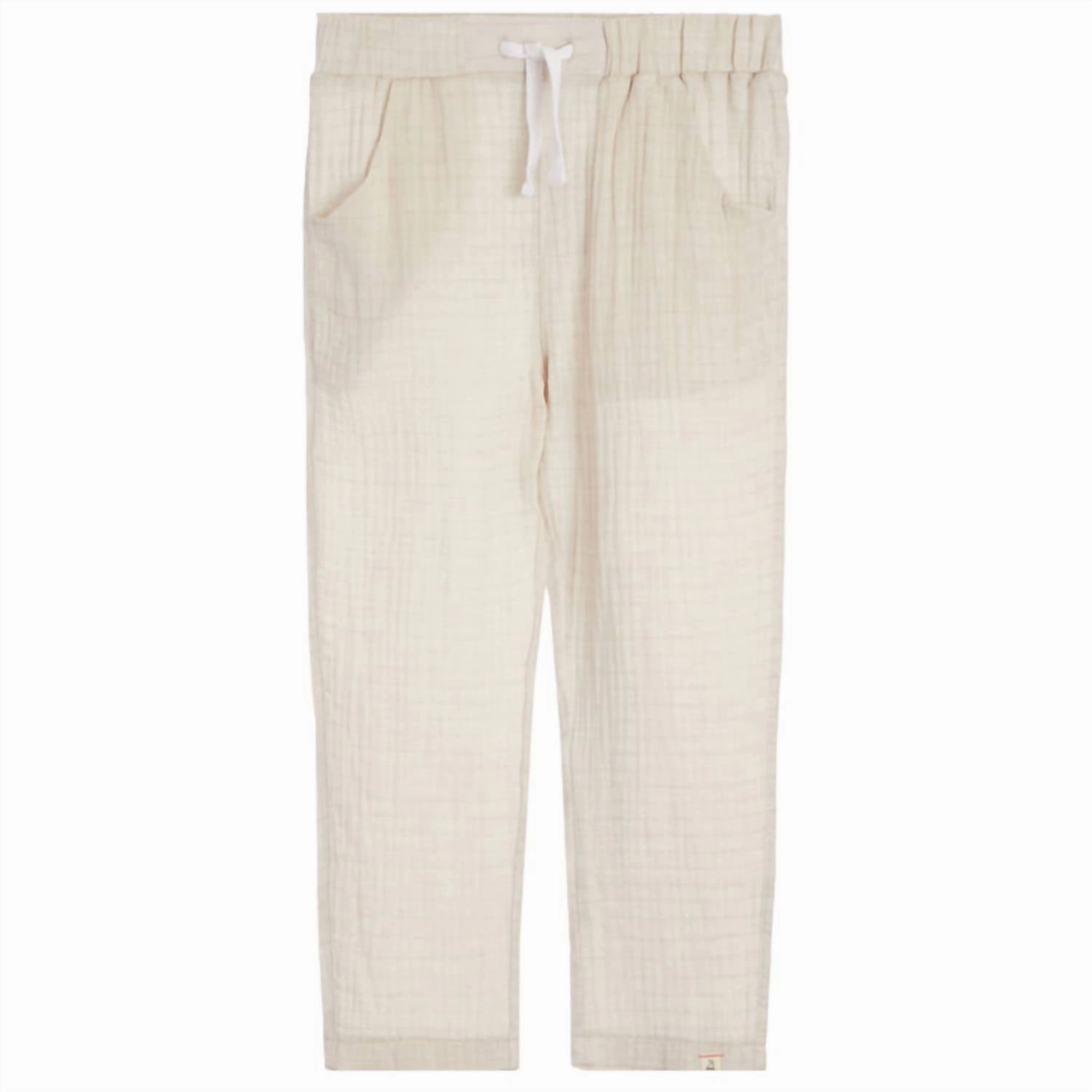 Boy's Bosun Cotton Pants In Beige Gauze Recyclable Fabric Blend