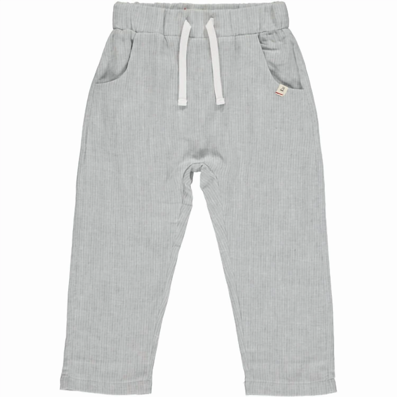Boy's Bosun Cotton Pants In Grey Stripe Casual Essentials