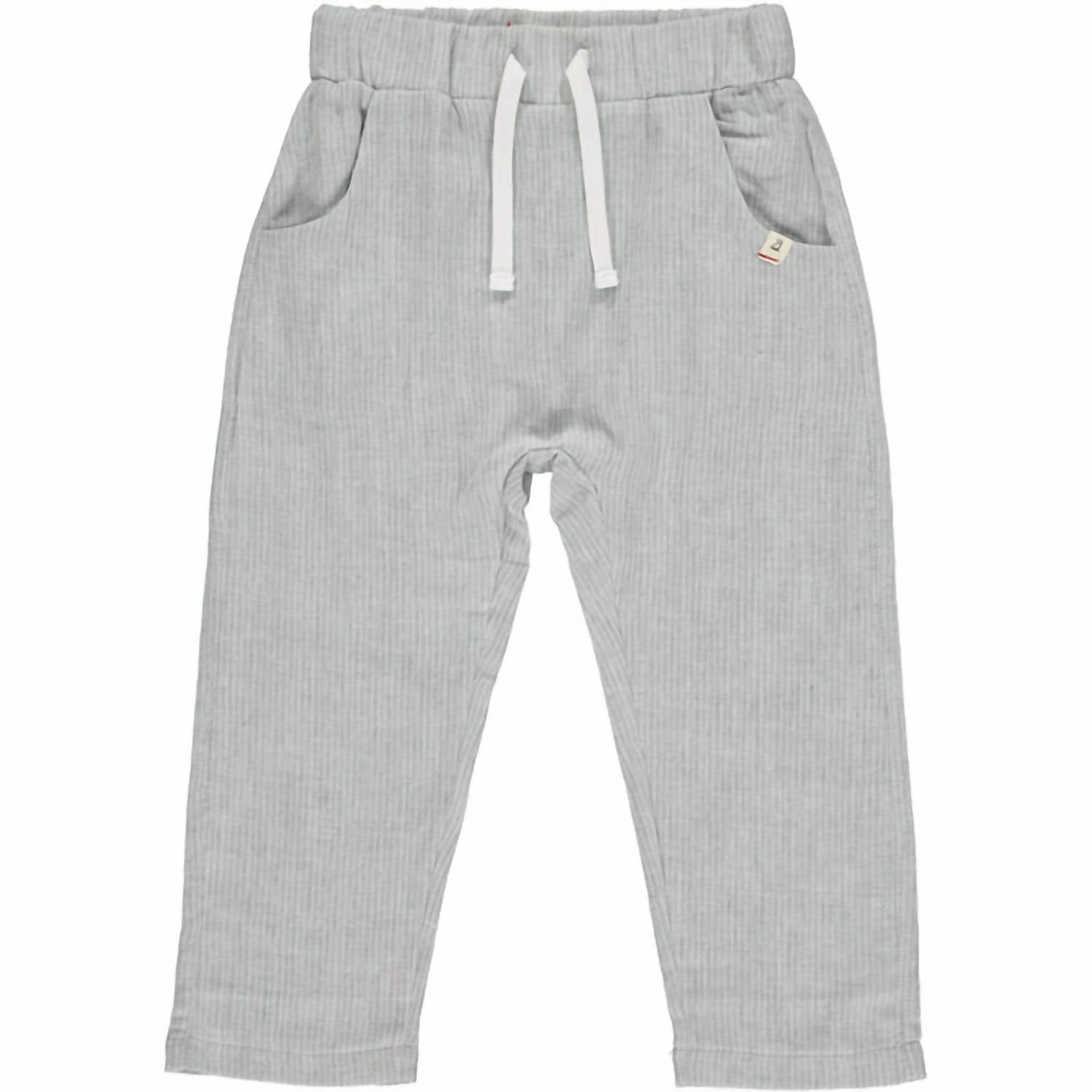Boy's Bosun Cotton Pants In Grey Stripe OrganicCottonBlend HiddenPockets