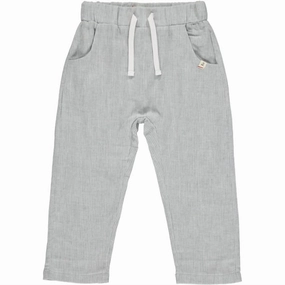 Boy's Bosun Cotton Pants In Grey Stripe OrganicCottonBlend HiddenPockets