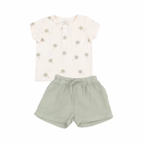 NoRoll Waistband Design Boy's Henley With Pocket And Muslin Short In Palm Trees