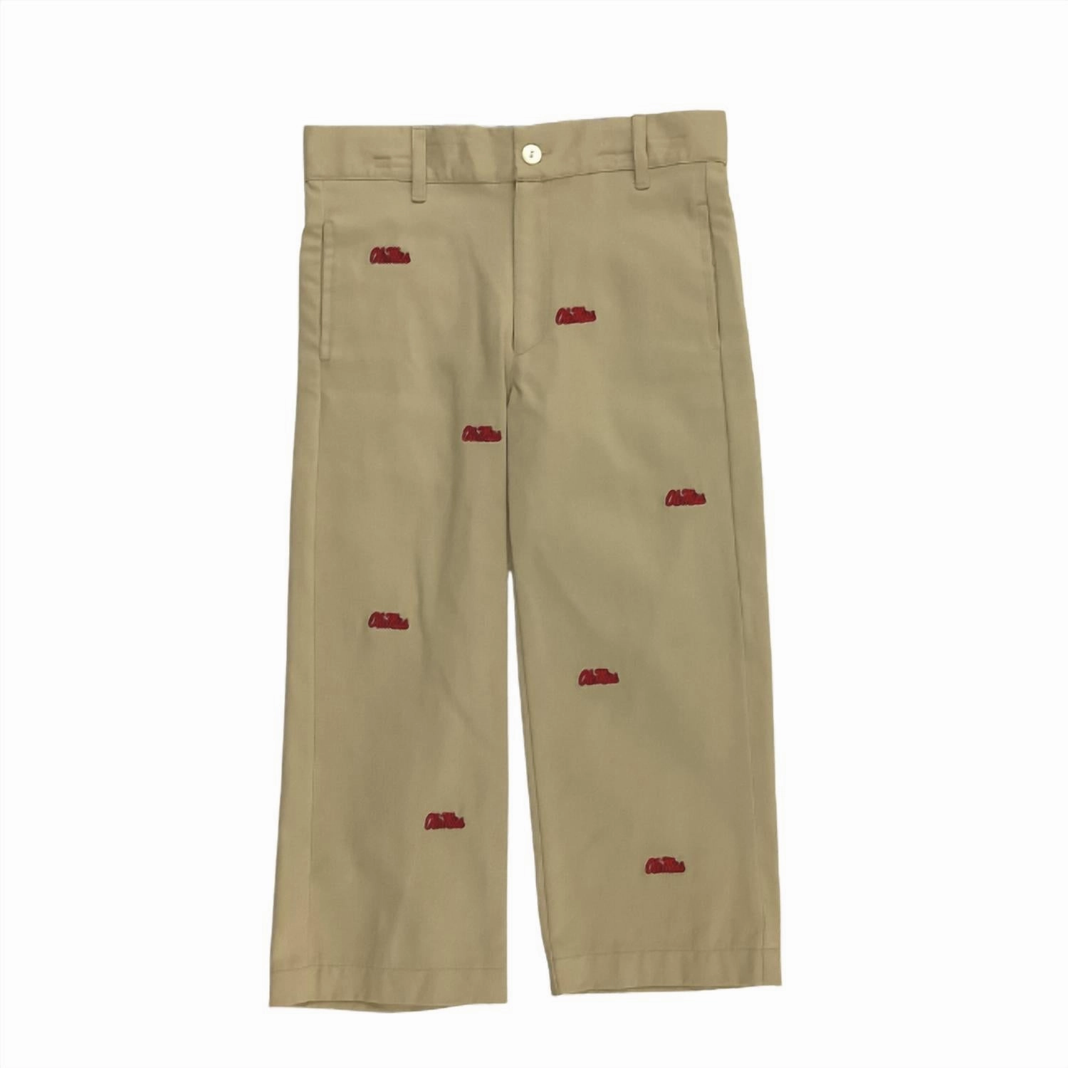 Boy's Ole Miss Collegiate Hand Embroidered Pants In Khaki ThermalInsulation