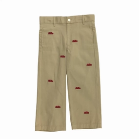 Anti Odor Technology Low Maintenance Boy's Ole Miss Collegiate Hand Embroidered Pants In Khaki