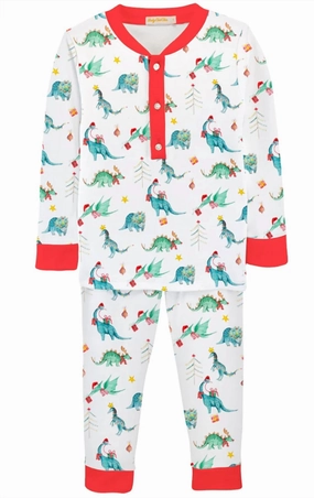 Boy's Two-Piece Christmas Pajamas In Christmas Dino Ultra Soft Feel Plush Fleece Lining