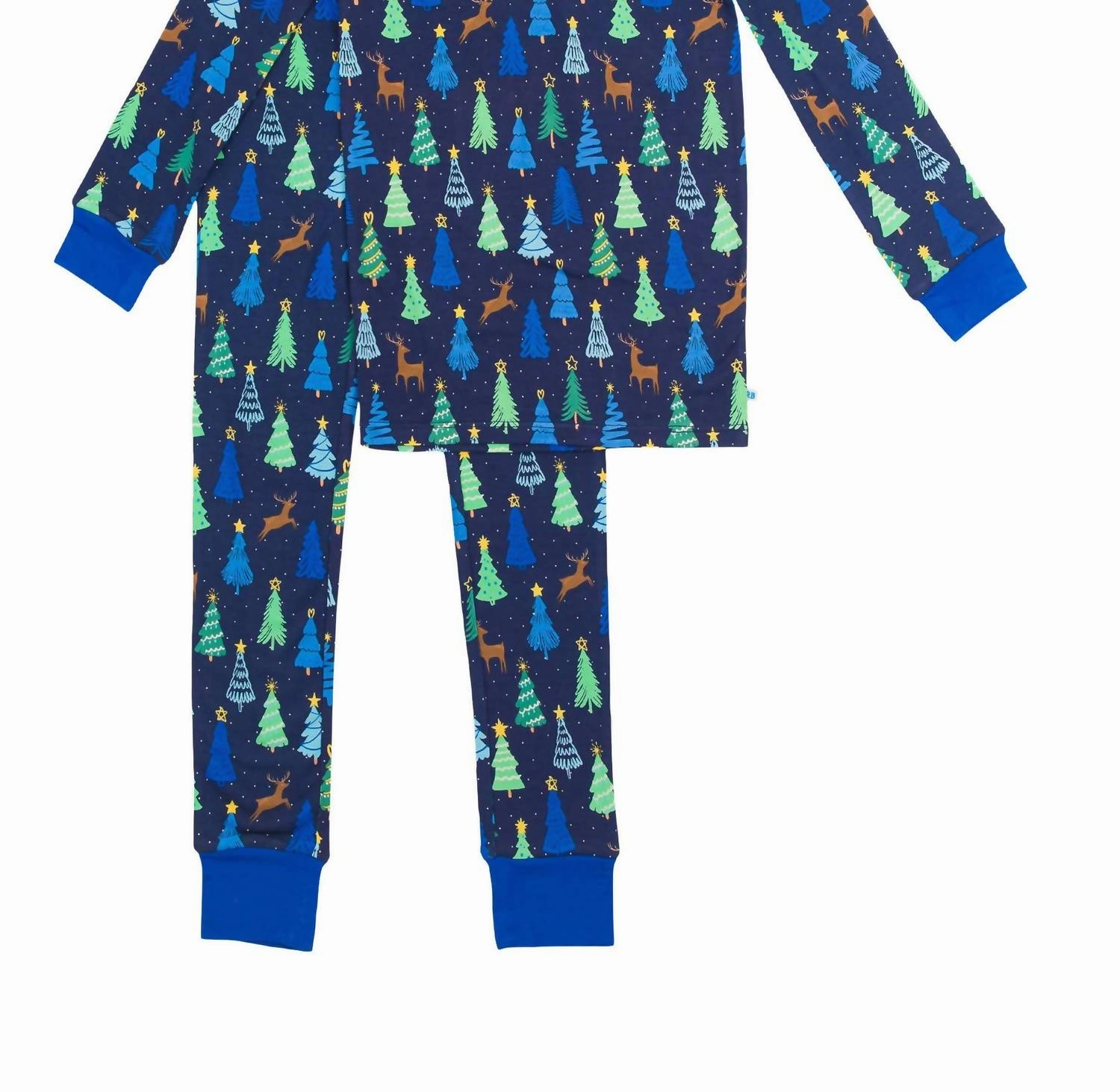 Buttery Soft Texture Boys Pines Long Sleeve Pajama Set In Navy