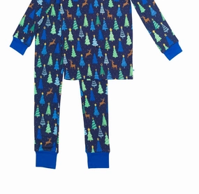 Buttery Soft Texture Boys Pines Long Sleeve Pajama Set In Navy