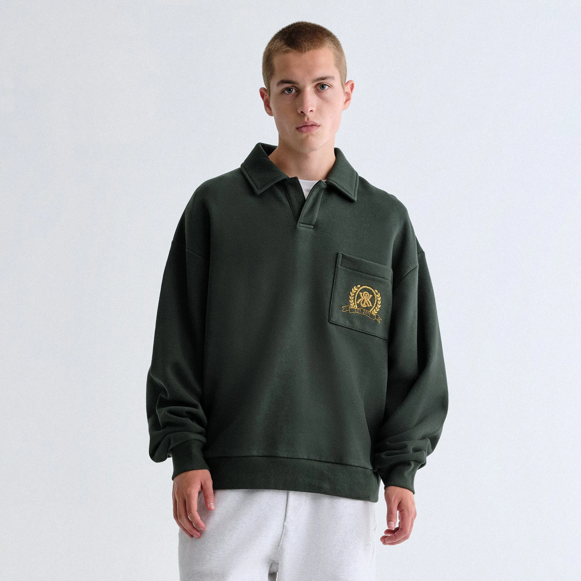 Kith & Kin Crest Gilded Crest Collared Rugby - Stadium Work Appropriate Oversized Silhouette