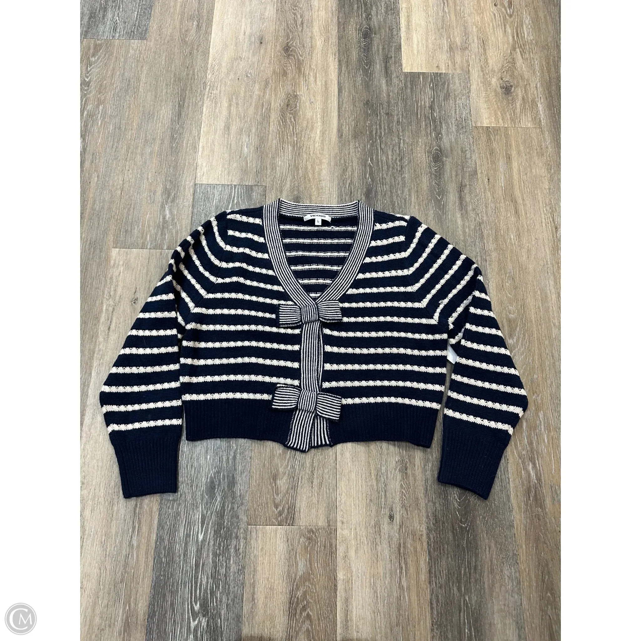 Relaxed Tank Anti Microbial Lining Sweater Cardigan By Vigoss In Blue & White, Size: L