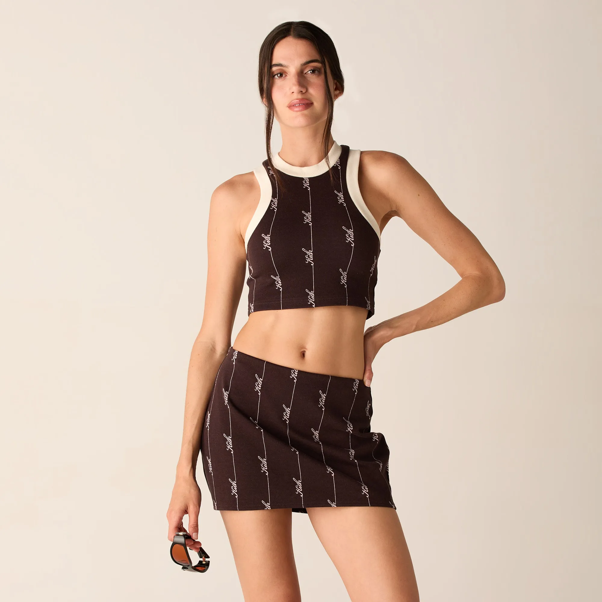 Kith Women Tiana Pique Logo Knit Tank - Incognito Cloud - integrated Body Mapped Ventilation