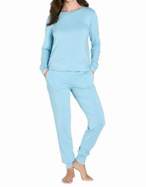 Calypso Long Sleeve Loungewear Set In Sky Blue Breathable Material Universal Fit