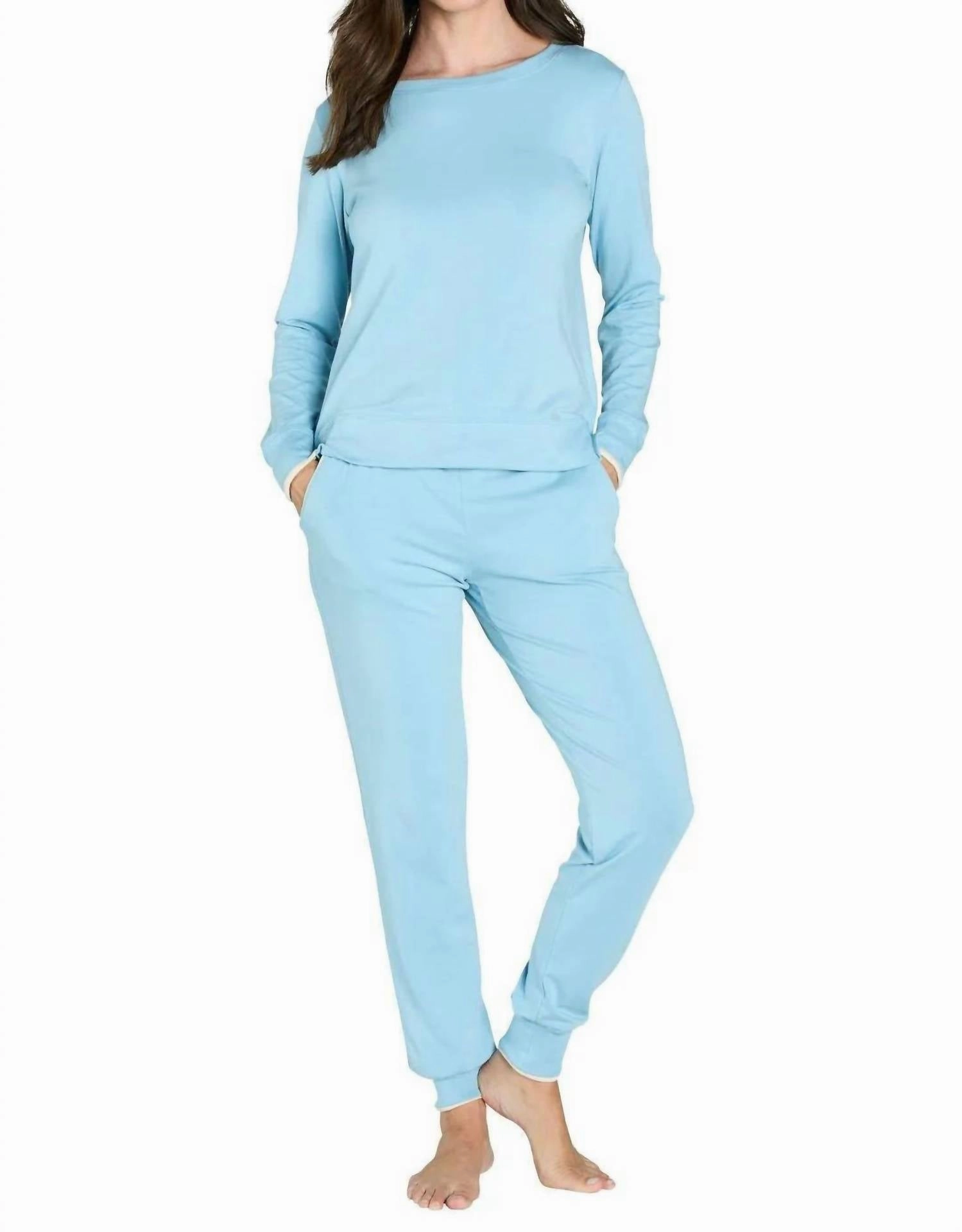 Calypso Long Sleeve Loungewear Set In Sky Blue Reinforced Hems