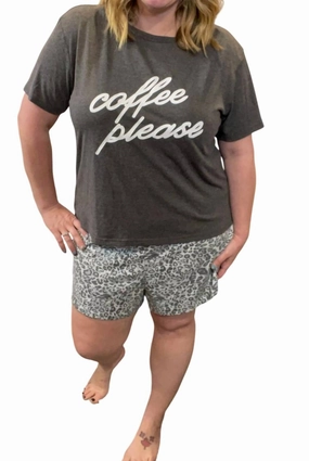 Coffee Please Pajama Set In Grey Cozy Fleece Lining