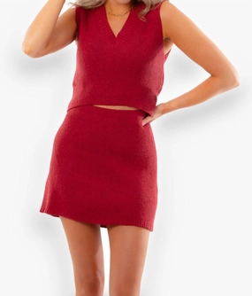 No Complaints V Neck Sweater Vest And Skirt Set In Crimson MoistureWicking Material Hygroscopic Fiber