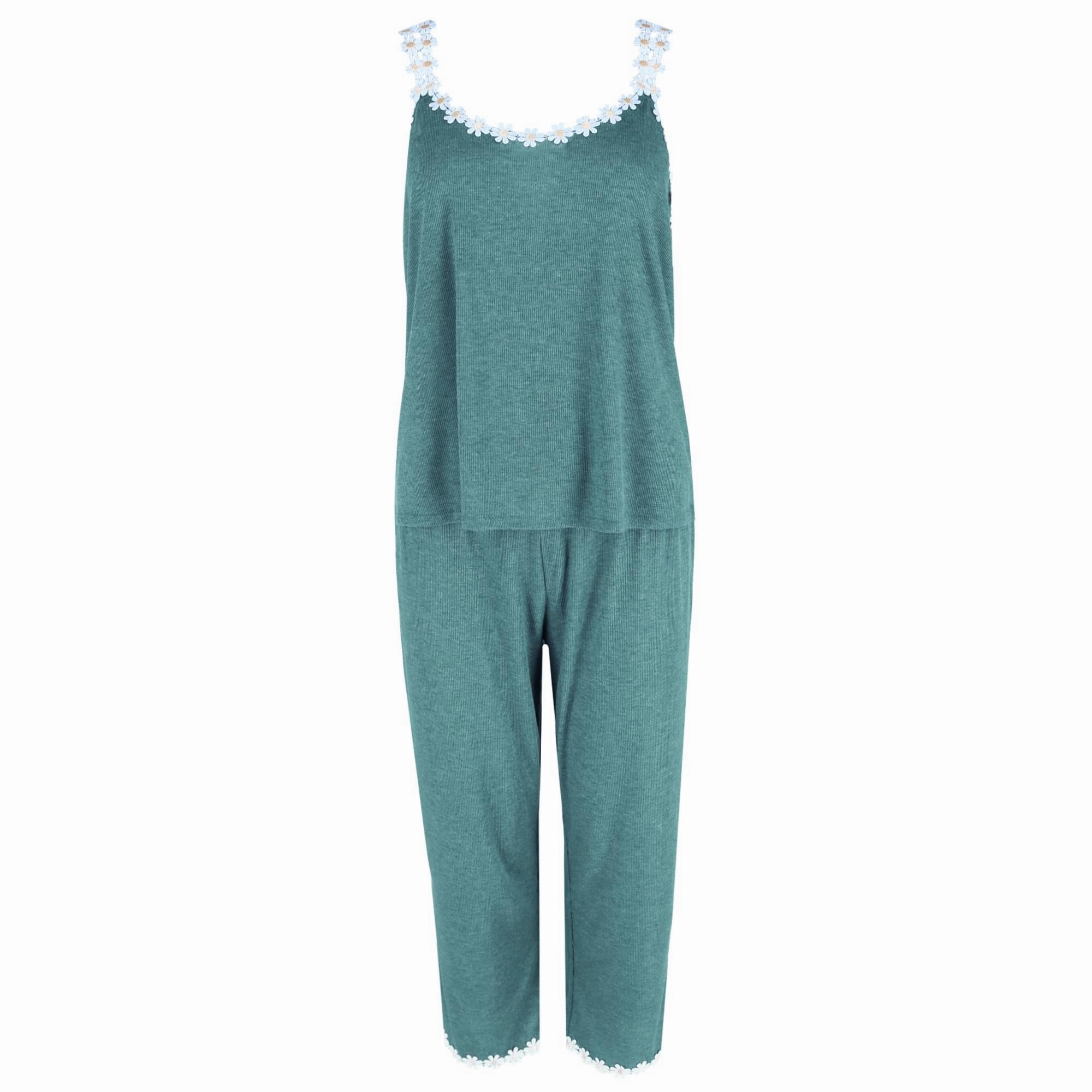 Oversized Silhouette Flatlock Seams Women's Tank Top and Capri Pajama Set