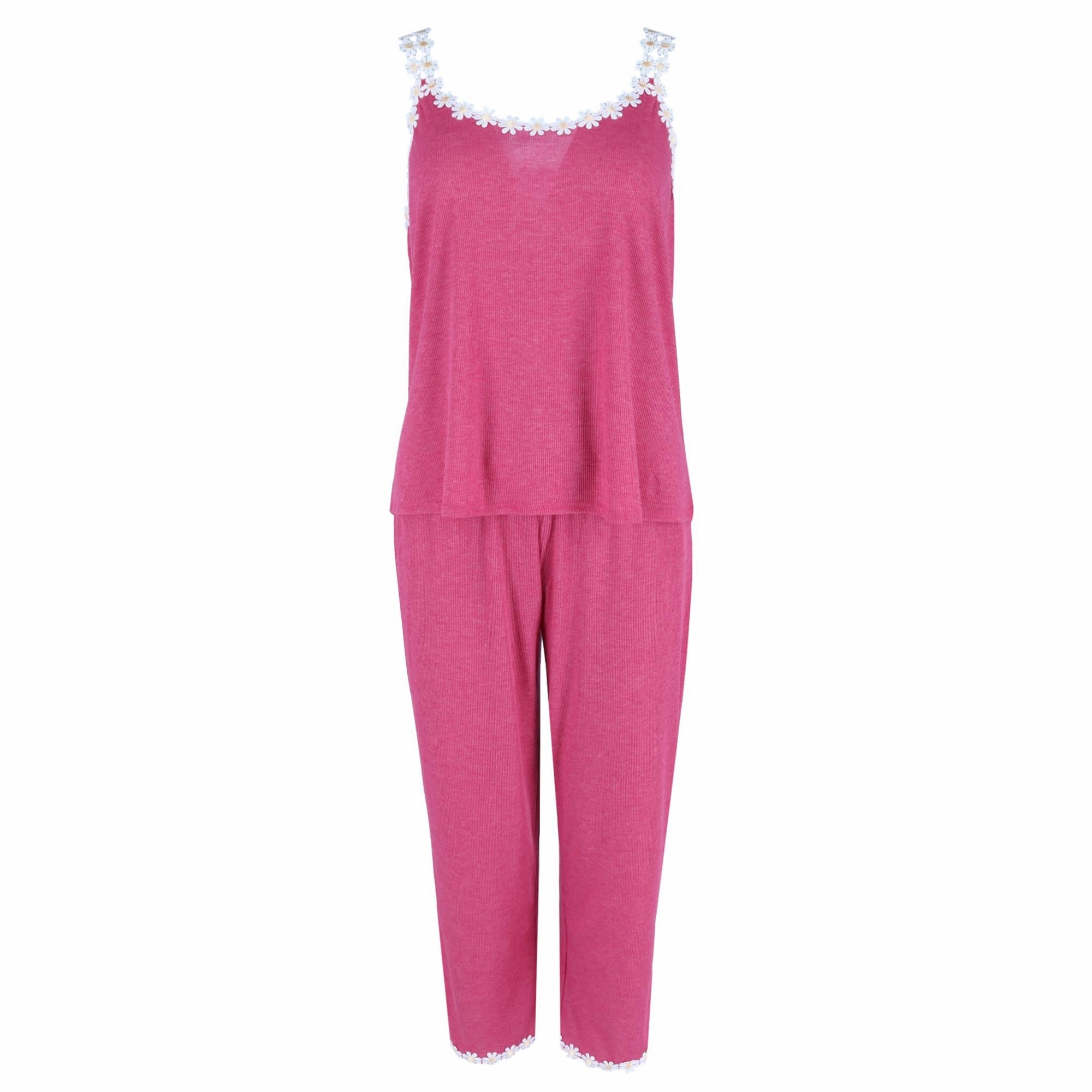 Stretch Knit Material Women's Tank Top and Capri Pajama Set
