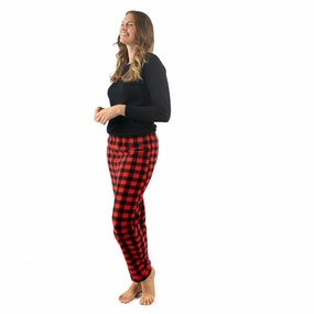 Adjustable drawstring Christmas Womens Cotton Top and Fleece Pant Pajamas Plaid