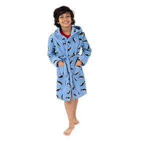 Christmas Kids Fleece Hooded Robe Penguin Hidden Stretch Panel