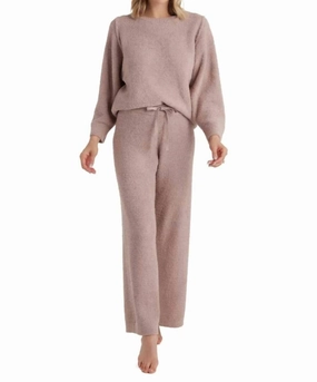Brushed Cotton Marshmallow Reverse Seam Crew Neck Lounge Set In Coco