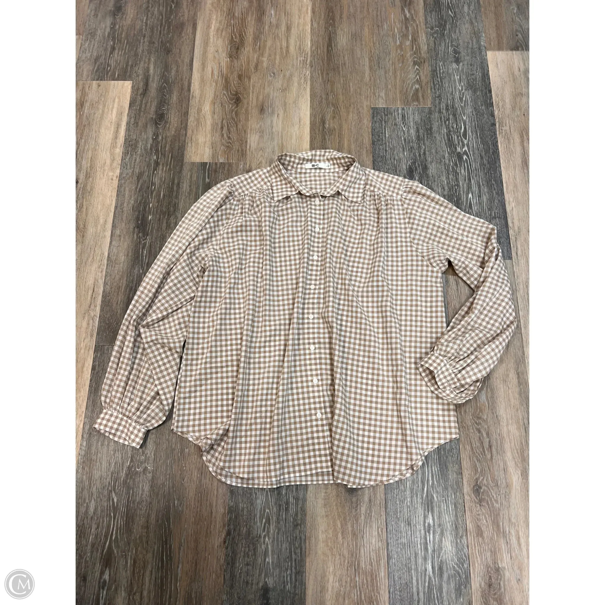 ClassicCrewNeck Blouse Long Sleeve By Uniqlo In Checkered Pattern, Size: L