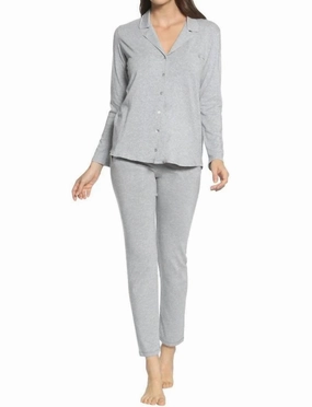 Breathable fabric Sustainable Manufacturing Brenda Long Sleeve Pajama Set In Heather Gray