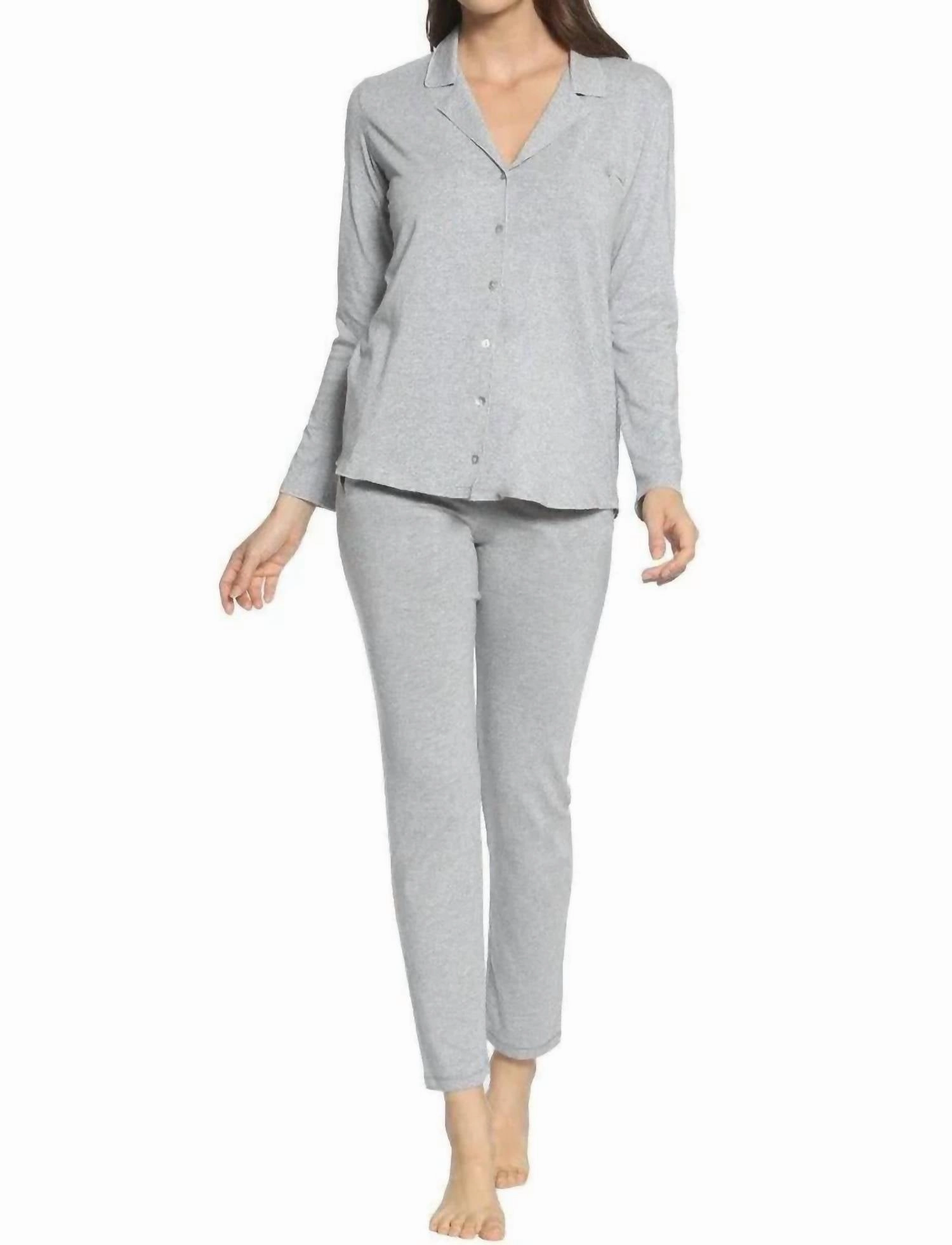 Breathable fabric Sustainable Manufacturing Brenda Long Sleeve Pajama Set In Heather Gray